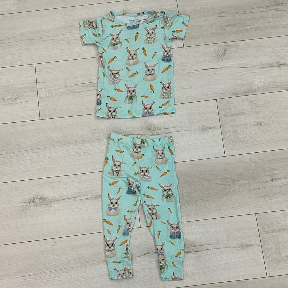 Posh Peanut Theo Pajamas with Bunny Print - Blue